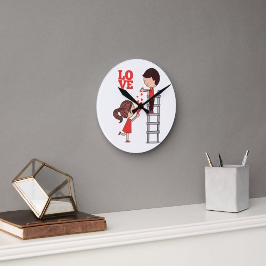 Couple Love Red Hearts Clock Ronde Klok (Kantoor)