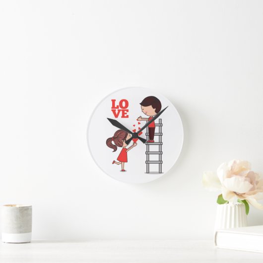 Couple Love Red Hearts Clock Ronde Klok (Huis)