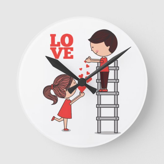 Couple Love Red Hearts Clock Ronde Klok (Voorkant)