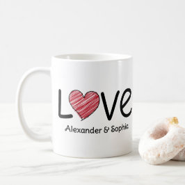 Couple Love Scribble Heart Modern Black & Red Koffiemok
