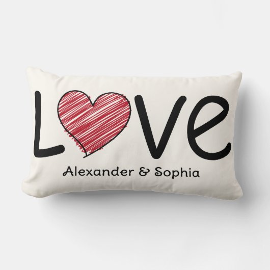 Couple Love Scribble Heart Modern Black & Red Kussen (Voorkant)