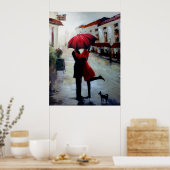 Couple met Umbrella en Dog Poster Print (Keuken)
