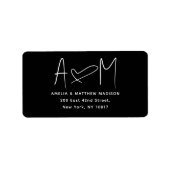 Couple Monogram Heart Black Return Address Etiket (Voorkant)