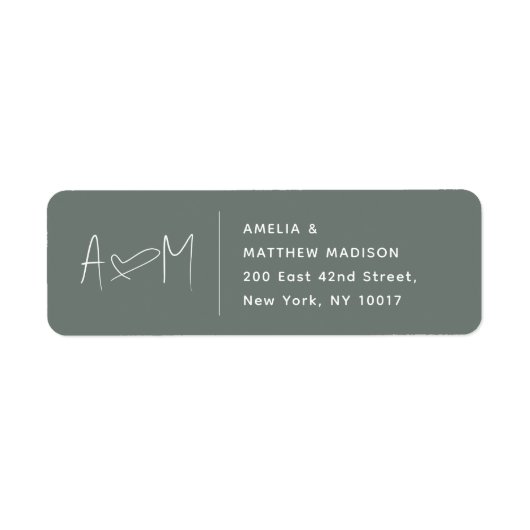 Couple Monogram Heart Green Return Address Etiket (Voorkant)