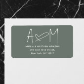 Couple Monogram Heart Green Return Address Etiket