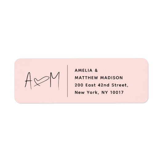 Couple Monogram Heart Pink Return Address Etiket (Voorkant)