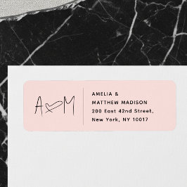 Couple Monogram Heart Pink Return Address Etiket