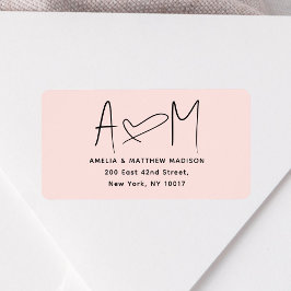 Couple Monogram Heart Pink Return Address Etiket
