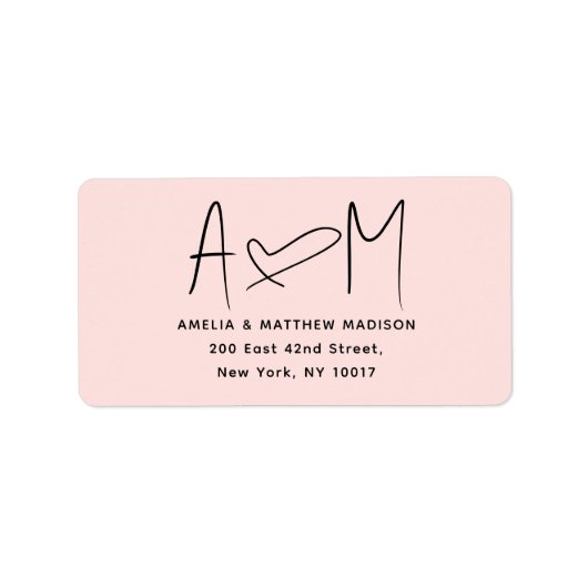 Couple Monogram Heart Pink Return Address Etiket (Voorkant)
