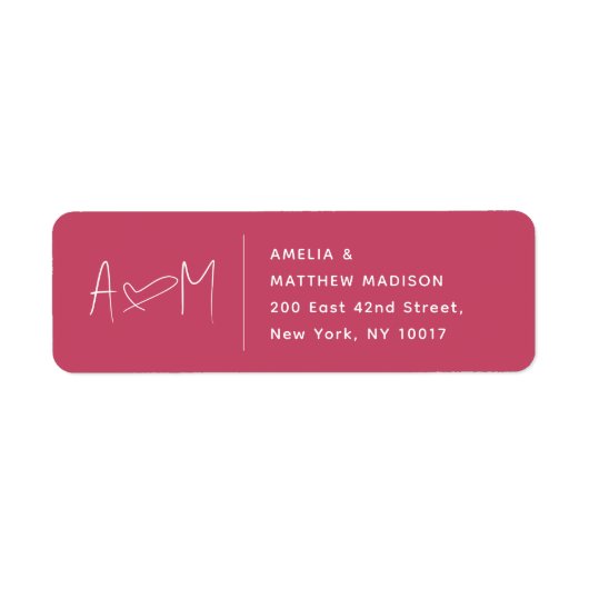 Couple Monogram Heart Return Address Etiket (Voorkant)