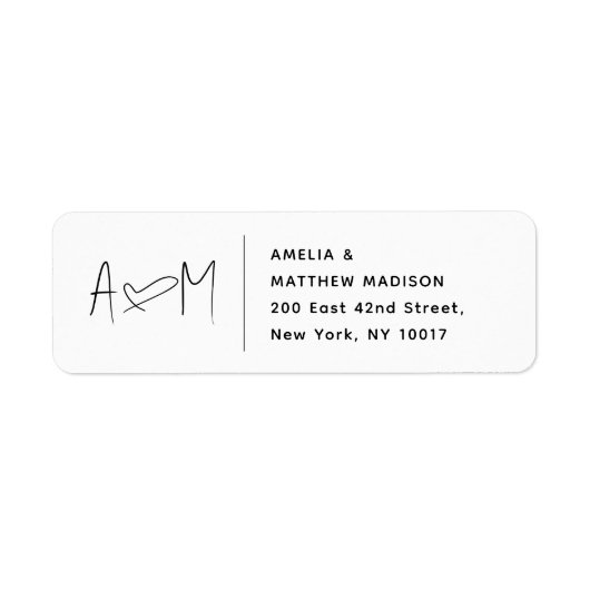 Couple Monogram Heart White Return Address Etiket (Voorkant)