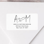 Couple Monogram Heart White Return Address Etiket