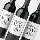 Couple Monogram Wedding Date Elegant Botanical Wijn Etiket