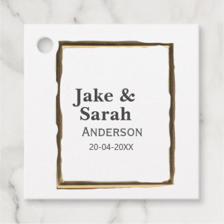 Couple name gray golden frame border wedding date  bedankjes labels