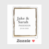 Couple name gray golden frame border wedding date  sticker (Vel)
