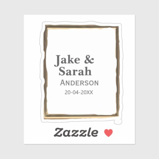 Couple name gray golden frame border wedding date  sticker (Vel)