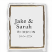 Couple name gray golden frame border wedding date  sticker (Voorkant)