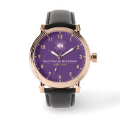 Couple names His and Her elegant purple monogram Horloge (Voorkant)