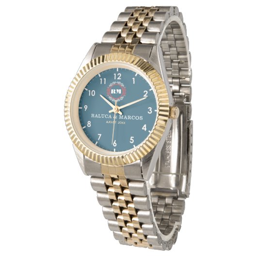 Couple names monogram minimal romantic elegant horloge (Gekanteld)