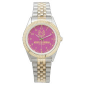 Couple Names Monogram Yellow & Pink Elegant Horloge (Voorkant)