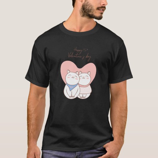 Couple of cute cats with heart love Happy Valentin T-shirt (Voorkant)