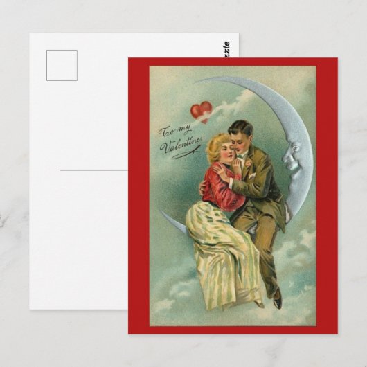 Couple Over the Moon Valentine Postcard Briefkaart (Voorkant / Achterkant)