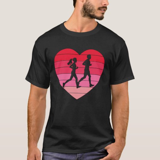 Couple Runner Retro Valentine Heart Love Trail Run T-shirt (Voorkant)