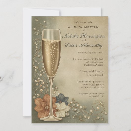 Couple’s Champagne Floral Wedding Shower Kaart (Voorkant)