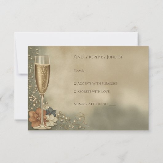 Couple’s Champagne Floral Wedding Shower RSVP Kaartje (Voorkant)