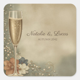 Couple’s Champagne Floral Wedding Shower Vierkante Sticker