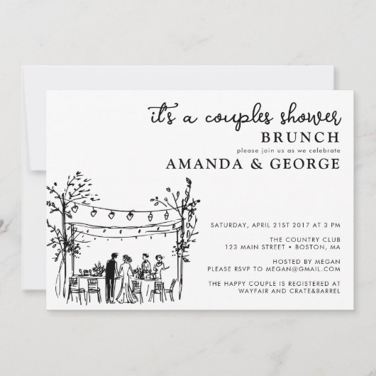 Couple shower brunch sketchy invitation kaart (Voorkant)