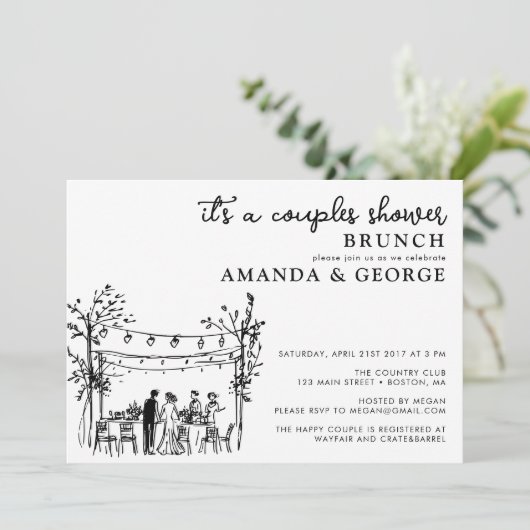 Couple shower brunch sketchy invitation kaart (Staand voorkant)