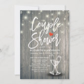 Couple Shower Champagne Glasses Wood String Lights Kaart (Voorkant)