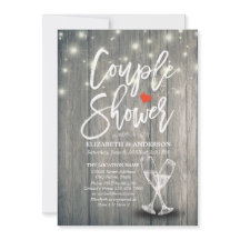 Couple Shower Champagne Glasses Wood String Lights