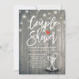 Couple Shower Champagne Glasses Wood String Lights Kaart
