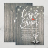 Couple Shower Champagne Glasses Wood String Lights Kaart (Voorkant / Achterkant)