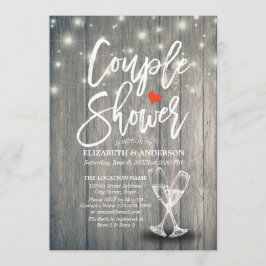 Couple Shower Champagne Glasses Wood String Lights Kaart