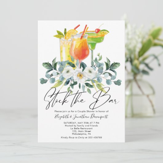 Couple Shower Cocktail Drink bloemuitnodiging Feestdagenkaart (Staand voorkant)