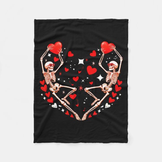 Couple Skeletons Sungles Dancing Cute Hearts Valen Fleece Deken (Voorkant)