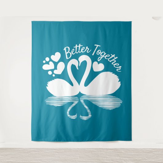 Couple Swan Silhouette Reflection in water Wandkleed (Voorkant)