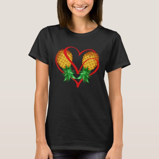 Couple Swinger Upside Down Pineapple with Red Hear T-shirt (Voorkant)
