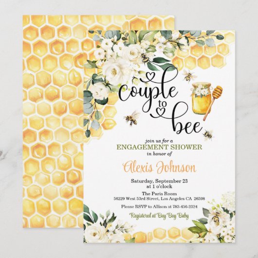 Couple to Bee Engagement Shower Invitation Kaart (Voorkant / Achterkant)