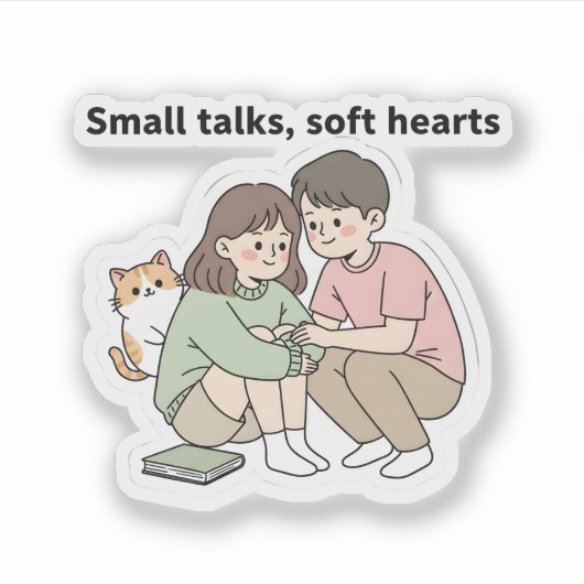 Couple with Pet – Small Talks Soft Hearts Design,  Sticker (Voorkant)