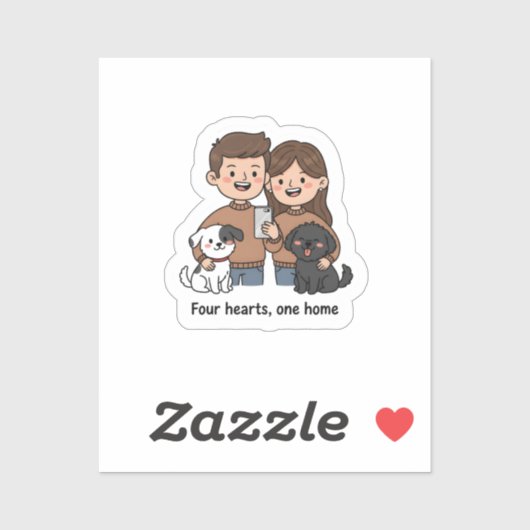Couple with Pets – Four Hearts One Home Design Sticker (Vel)