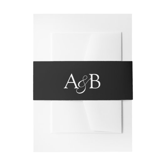 Couple's Ampersand Monogram Black White Initials Uitnodigingen Wikkel (Voorkant Voorbeeld)