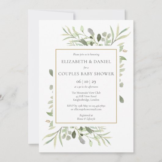 Couples Baby Shower/Sprinkle Eucalyptus Greenery Kaart (Voorkant)