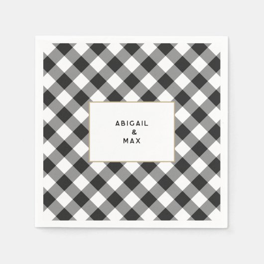 Couples Black Gingham Couples Shower Cocktail Servet (Voorkant)