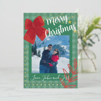 Couples Christmas Card With Plaid Background Kaart