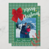 Couples Christmas Card With Plaid Background Kaart (Voorkant / Achterkant)
