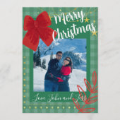 Couples Christmas Card With Plaid Background Kaart (Voorkant)